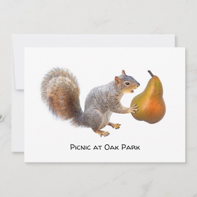 Squirrel Eating Pear Party Invitation (Front)