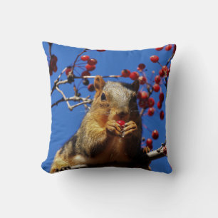 Squirrel  eating Red Berry's Throw Pillow
