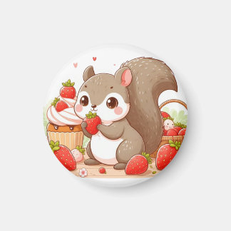 Squirrel eating strawberry magnet