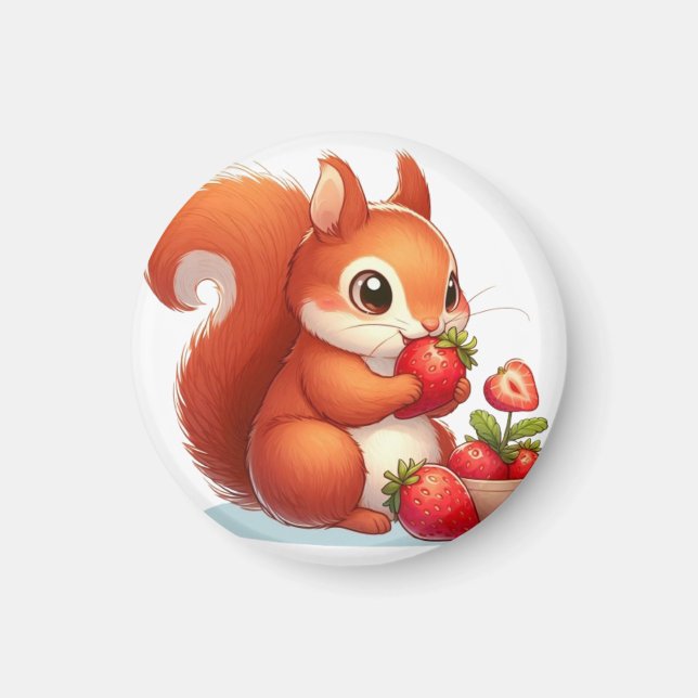 Squirrel eating strawberry magnet (Front)