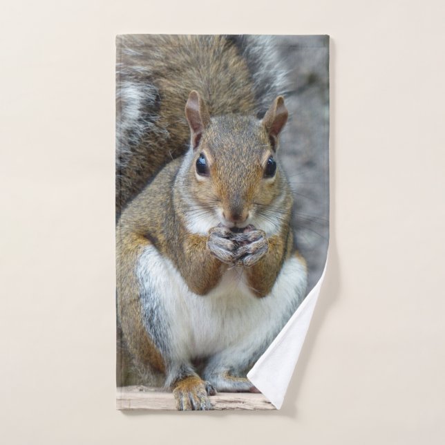 Squirrel Enjoying a Nut Bath Towel Set (Hand Towel)