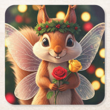 Squirrel Fairy Christmas Paper Coasters