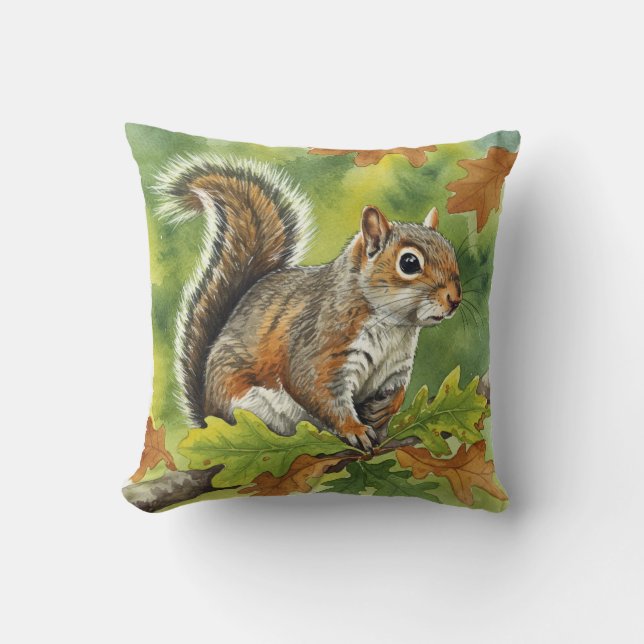 Squirrel Fall Autumn Leaves Pillow (Front)