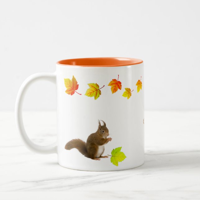 Squirrel & Fall Leaves Two-Tone Coffee Mug (Left)