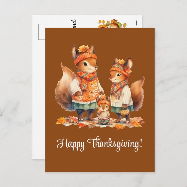 Squirrel Family Happy Thanksgiving Holiday Postcard (Front/Back)