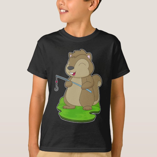 Squirrel Fisher Fishing rod Fishing T-Shirt (Front)