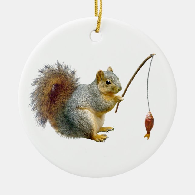 Squirrel Fishing Ornament (Front)