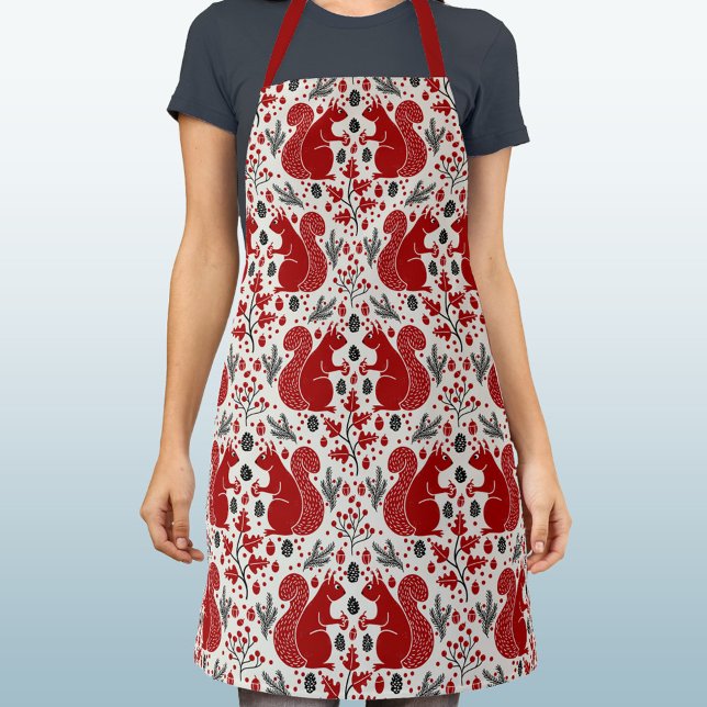 Squirrel Forest Woodland Apron (Red Squirrel woodland forest pattern apron)