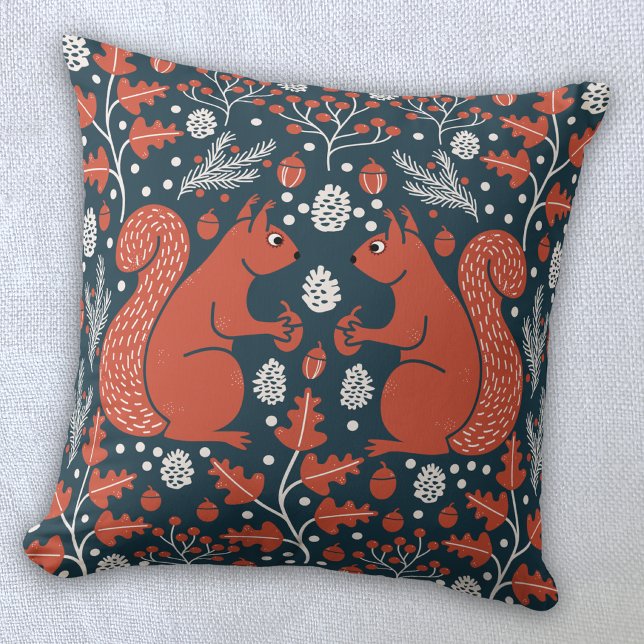 Squirrel Forest Woodland Cushion (Squirrel woodland forest art throw pillow)