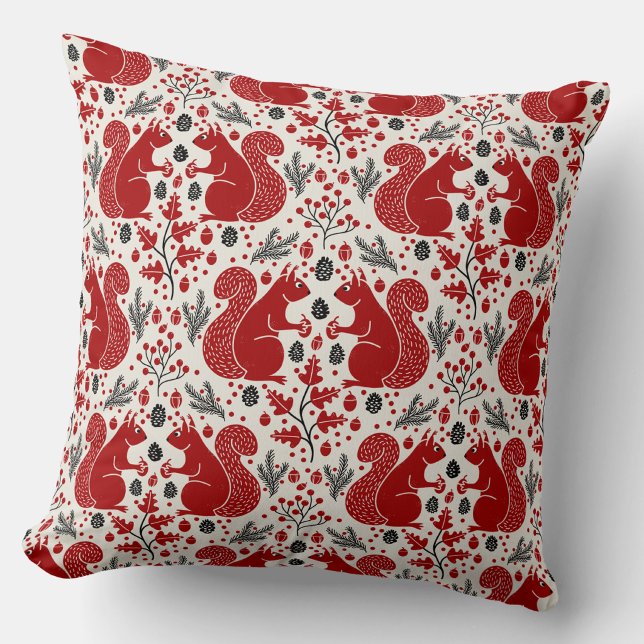 Squirrel Forest Woodland Pattern Cushion (Squirrels in the Forest woodland art throw pillow)