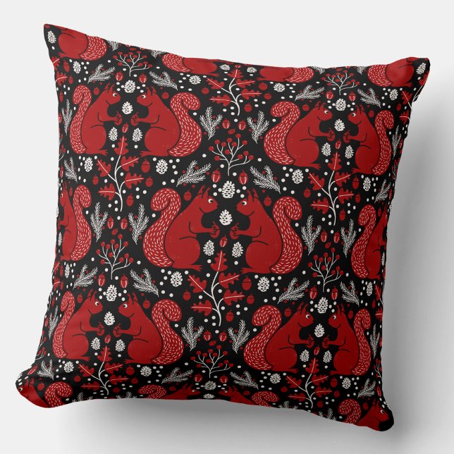 Squirrel Forest Woodland Pattern Cushion (Squirrels in the Forest woodland art throw pillow)