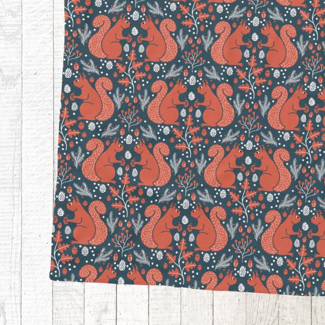 Squirrel Forest Woodland Pattern Fleece Blanket (Red squirrel woodland forest nature pattern cozy fleece blanket)