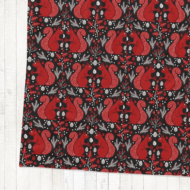 Squirrel Forest Woodland Pattern Fleece Blanket (Red squirrel forest woodland pattern cozy fleece blanket)