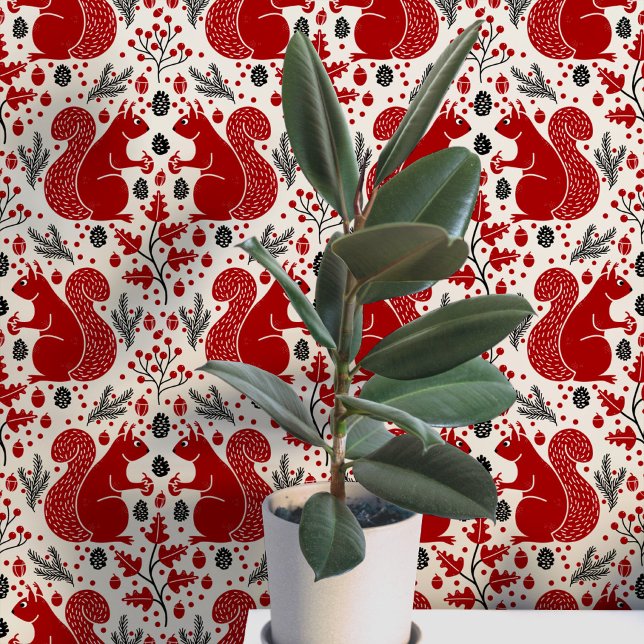 Squirrel Forest Woodland Pattern Wallpaper (Modern squirrel woodland forest pattern peel and stick wallpaper)