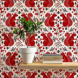 Squirrel Forest Woodland Pattern Wallpaper