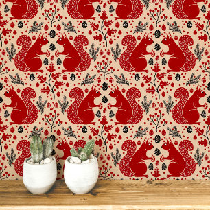 Squirrel Forest Woodland Pattern Wallpaper