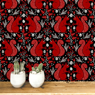 Squirrel Forest Woodland Pattern Wallpaper