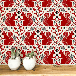 Squirrel Forest Woodland Pattern Wallpaper