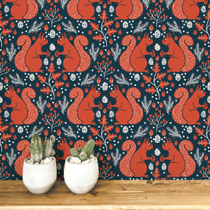 Squirrel Forest Woodland Pattern Wallpaper
