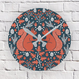Squirrel Forest Woodland Round Clock