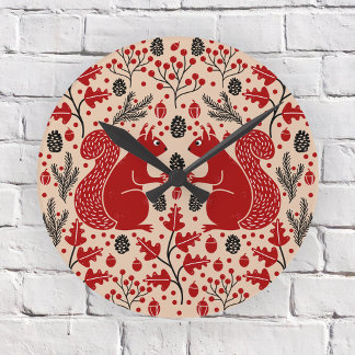 Squirrel Forest Woodland Round Clock