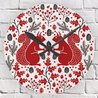 Squirrel Forest Woodland Round Clock