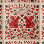 Squirrel Forest Woodland Tile<br><div class="desc">Red squirrel forest woodland pattern with pine cones,  pine branches,  acorns,  oak leaves and berries.  Perfect for a lake house or seasonal room decor. Original art by Nic Squirrell.</div>