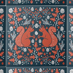 Squirrel Forest Woodland Tile<br><div class="desc">Red squirrel forest woodland pattern with pine cones,  pine branches,  acorns,  oak leaves and berries on a dark teal green background.  Perfect for a lake house or seasonal room decor. Original art by Nic Squirrell.</div>
