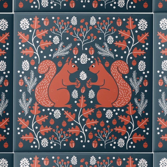 Squirrel Forest Woodland Tile (Squirrel in the Forest pattern ceramic tile)