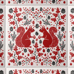 Squirrel Forest Woodland Tile<br><div class="desc">Red squirrel forest woodland pattern with pine cones,  pine branches,  acorns,  oak leaves and berries.  Perfect for a lake house or seasonal room decor. Original art by Nic Squirrell.</div>