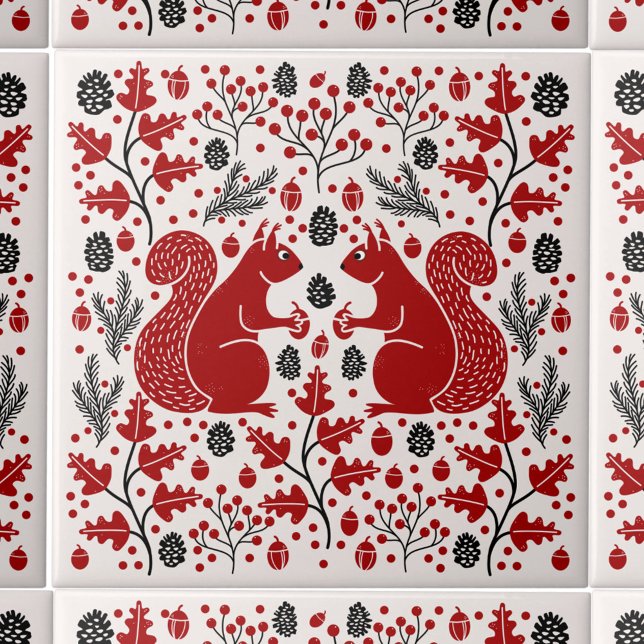 Squirrel Forest Woodland Tile (Squirrel in the Forest pattern ceramic tile)