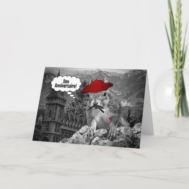 Squirrel French Artist Birthday Card (Front)