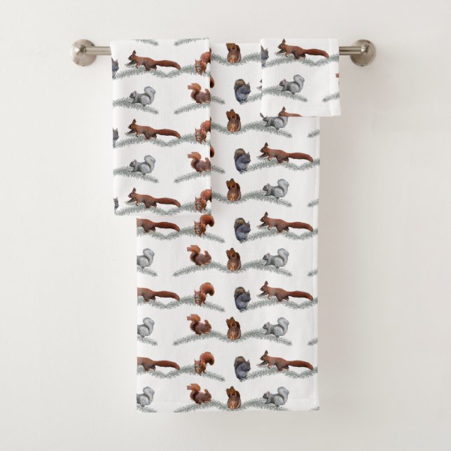 Squirrel Frenzy Bathroom Towel Set (Insitu)