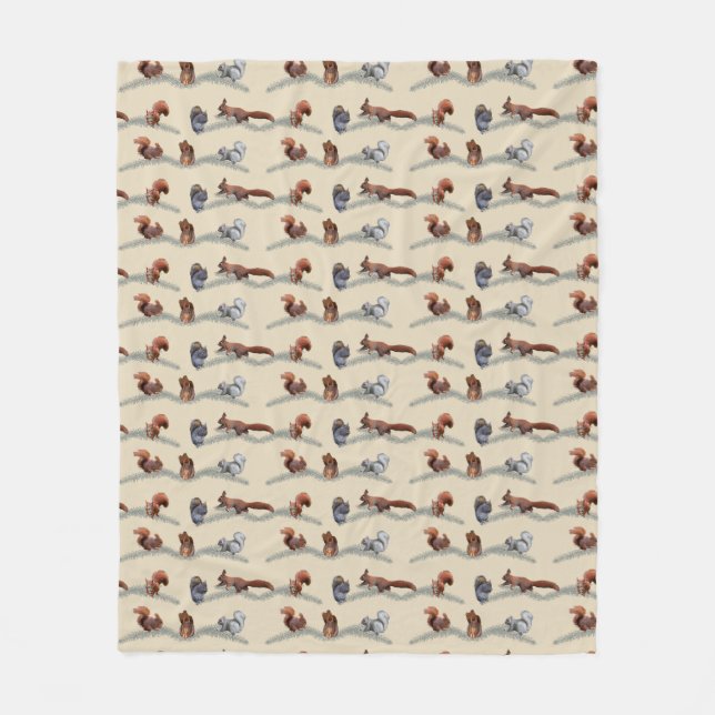 Squirrel Frenzy Fleece Blanket (Cream) (Front)