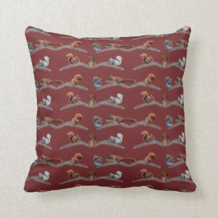 Squirrel Frenzy Pillow (Burgundy)