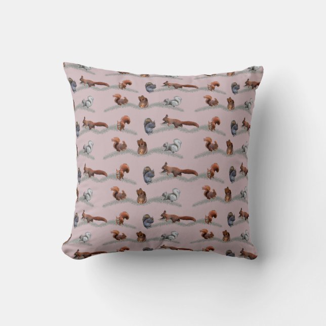 Squirrel Frenzy Pillow (Dusty Pink) (Front)