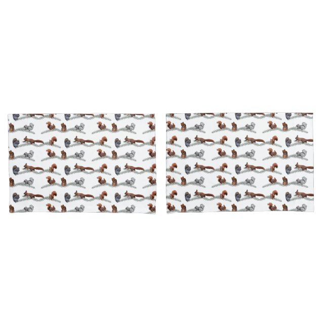 Squirrel Frenzy Pillowcases (choose colour) (Front-Set)
