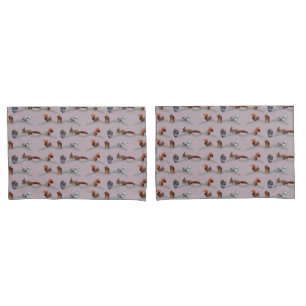 Squirrel Frenzy Pillowcases (Pink/Burgundy)
