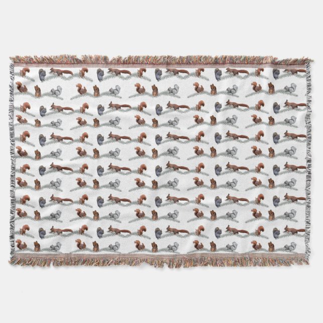 Squirrel Frenzy Throw Blanket (choose colour) (Front)