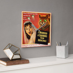 Squirrel from Outer Space Square Wall Clock
