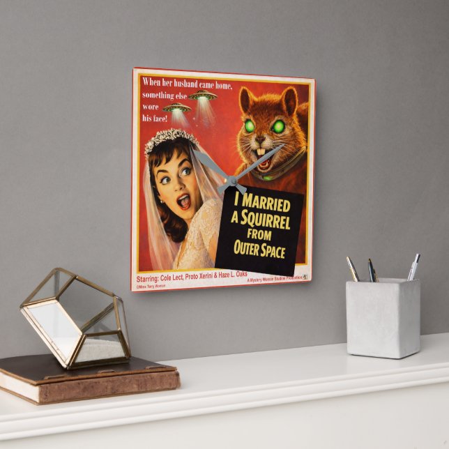 Squirrel from Outer Space Square Wall Clock (Office)