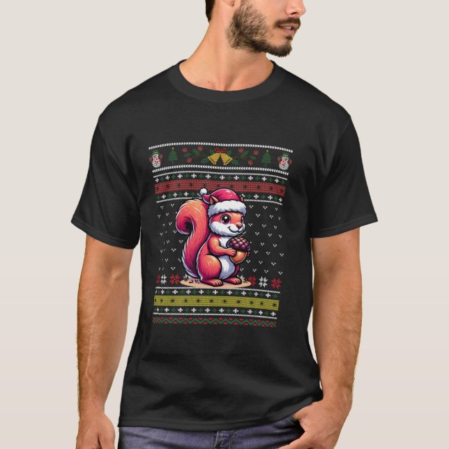 Squirrel Funny Ugly Nuts Christmas tree Santa Hat  T-Shirt (Front)
