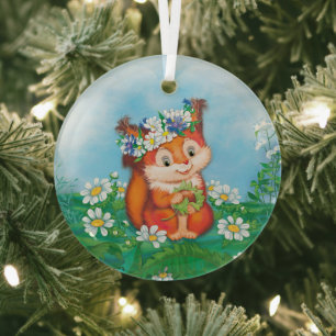 Squirrel glass tree decoration