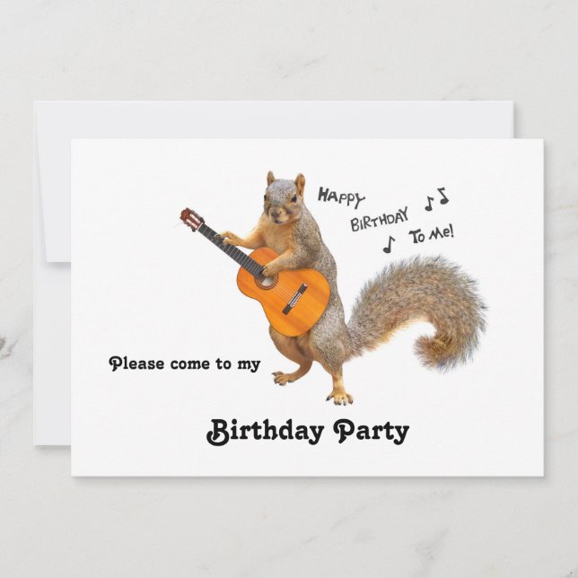 Squirrel Guitar Birthday Party Invitation (Front)