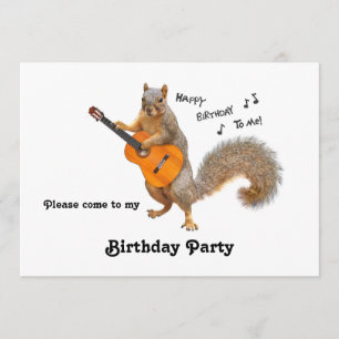 Squirrel Guitar Birthday Party Invitation