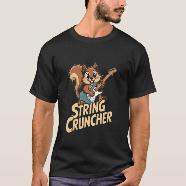 Squirrel Guitar String Cruncher Retro Humour T-Shirt (Front)