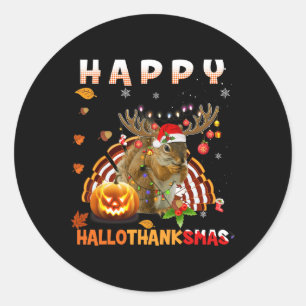 Squirrel Halloween And Merry Christmas Happy Hallo Classic Round Sticker