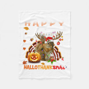 Squirrel Halloween And Merry Christmas Happy Hallo Fleece Blanket