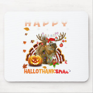Squirrel Halloween And Merry Christmas Happy Hallo Mouse Mat