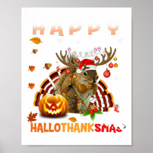 Squirrel Halloween And Merry Christmas Happy Hallo Poster